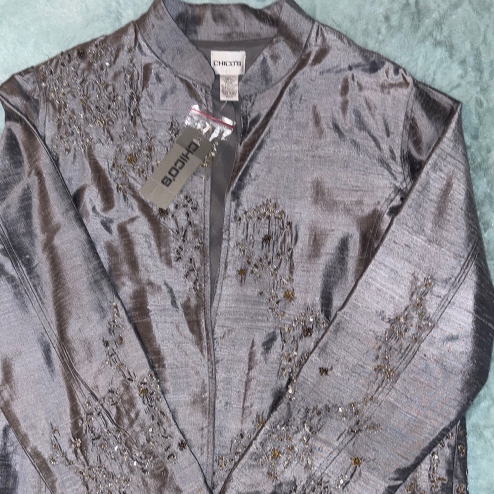 CHICO’S dressy decorated lightweight jacket, sz. 2 measurements in photos
